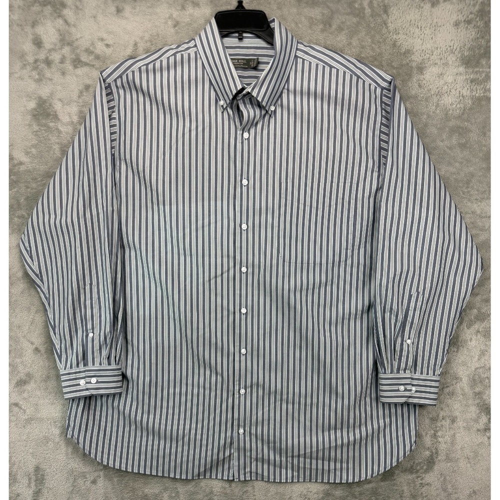 Oak Hill Premium Mens Shirt 19 36/37 Tall Gray Striped Button Up Non Iron Cotton